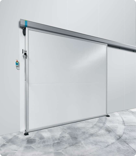 Porte coulissante de chambre froide blanche sur rail en applique