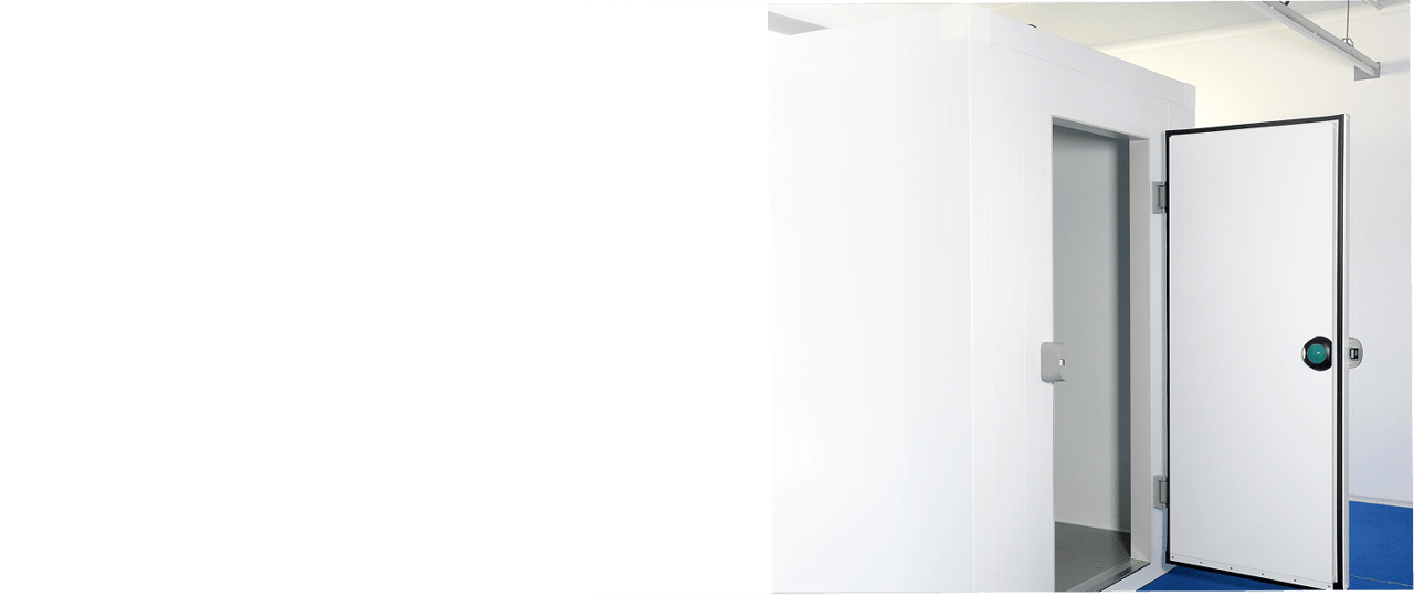 White cold room with its door standing open